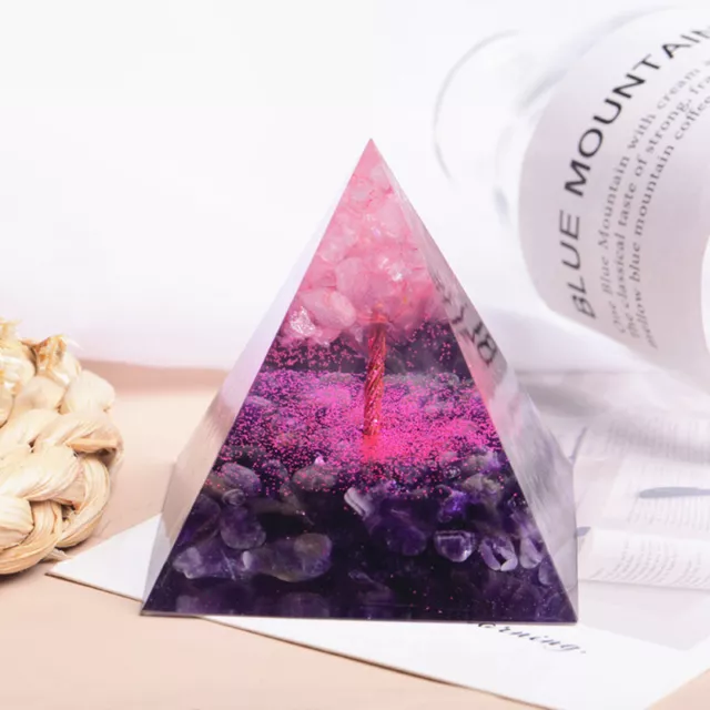 Natural Rose Crystal Tree Epoxy Pyramid Orgonite Amethyst Mineral Healing Tower