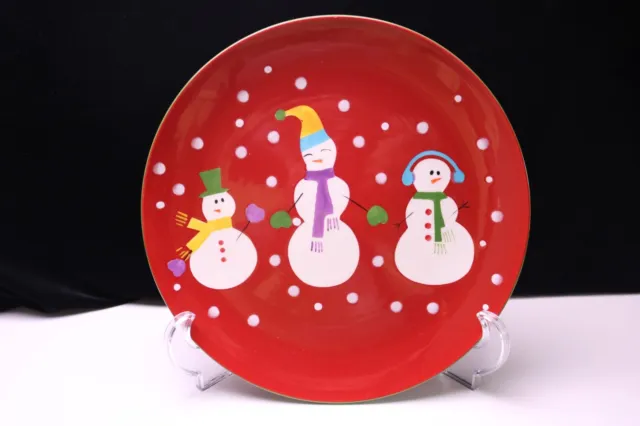 Snowball by Pier 1 Dinner Plate (s) Snowmen On Red Green Trim L355 Round 11 "