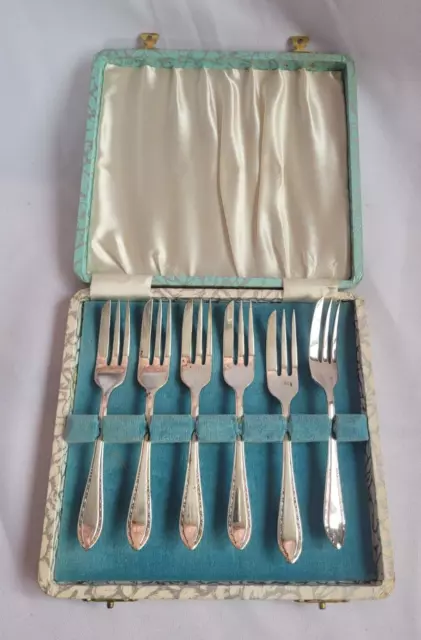 Boxed Vintage GROSVENOR PLATE 'DENISE' EPNS AI Pastry/Cake Forks x6