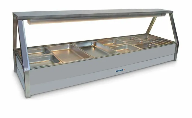 Roband Straight Glass Hot Food Display Bar, 12 pans double row with roller door