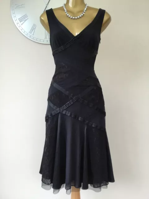 💕Karen Millen - 10 Uk - Vintage Black Satin & Lace Cocktail Dress