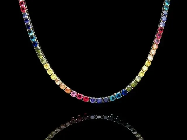 15Ct Round Lab Created Multi-Color Rainbow Tennis Necklace 14K White Gold Plated