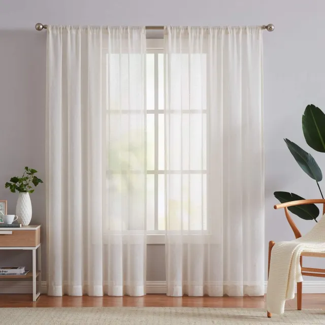 Natural Semi-Sheer Flax-Linen Rod Pocket Curtain 2 Panel Set (52" x 84")