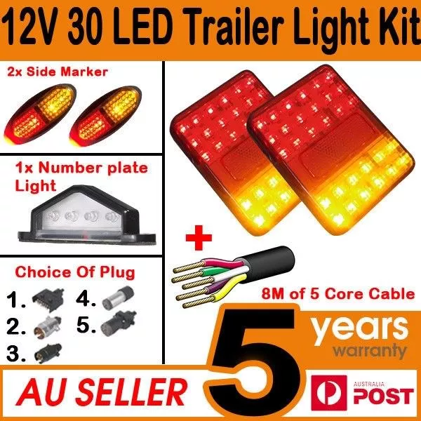 30 LED TRAILER LIGHTS KIT, Trailer Plug, CABLE, Side Marker, No. Plate Light Set