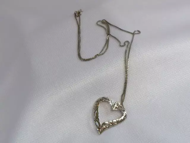 Vintage 18" Sterling Silver Necklace With Sterling Silver Open Heart Pendant