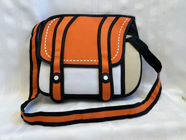 2D Jump From Paper Orange & Black Shoulder Crossbody Messenger Bag Cartoon Comic