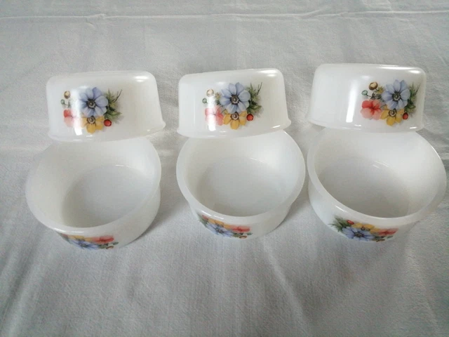6 Ramequins Arcopal fleurs anémones vintage - France