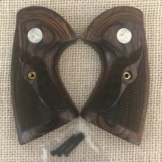 COLT PYTHON TARGET Grips Super Walnut Checkered Stipple Swish & Silver ...