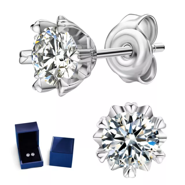 1CT Round D Color Moissanite Stud Earrings 925 Silver 18K Gold For Womens Gift