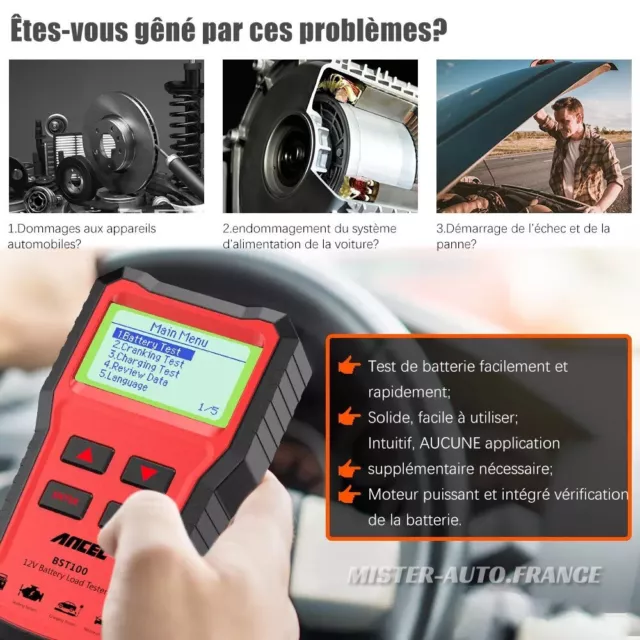 Testeur de Batterie ✅Chargeur Analyseur Voiture 12V 2000CCA Tension Outil Charge 3