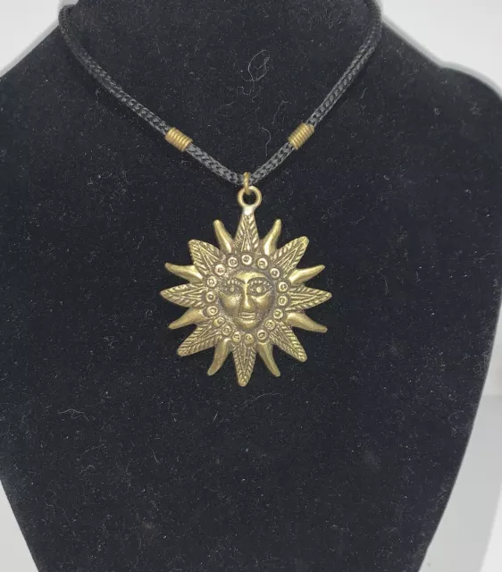 Sun Necklace Smiling Sun Brass Pendant Brass Sun Handmade Jewelry