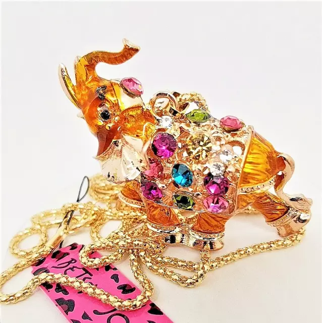 Betsey Johnson Multi Color Crystal Blanket  Orange Enamel Elephant Pendant