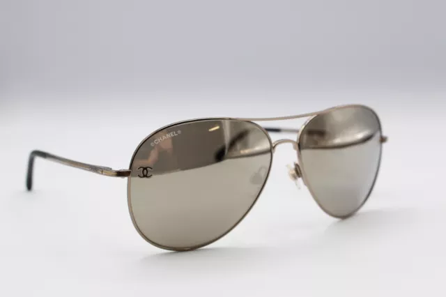 $440 Chanel 4189-T-Q 124/S8 Women Silver Aviator Sunglasses Frame 59-14-135