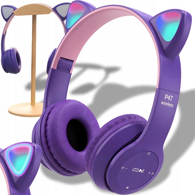 Casque Bluetooth Pour Enfants En Forme D'oreilles De Chat - LED, Blanc/Rose - Neuf
