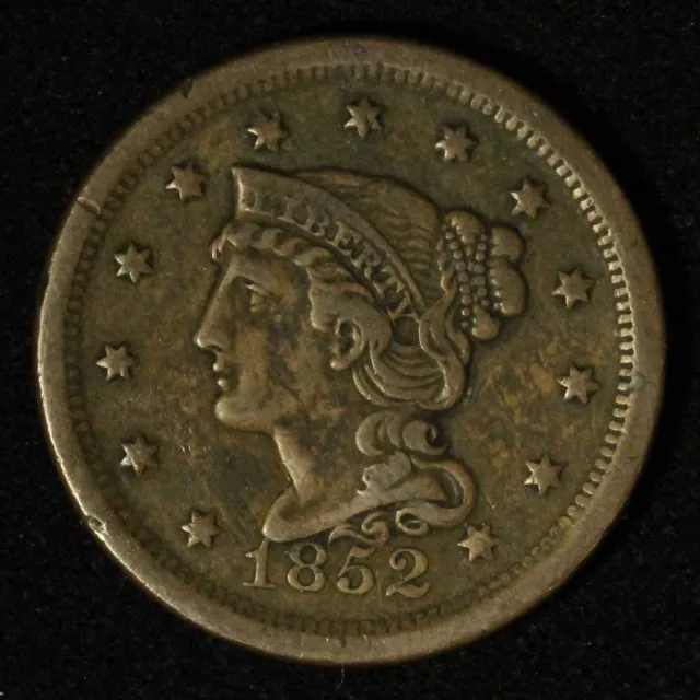 1852 1c Braided Hair Large Cent - Free Shipping USA
