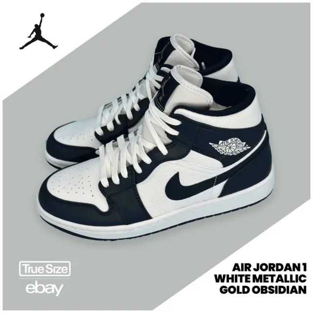Nike Air Jordan 1 Mid White Metallic Gold Obsidian 41 42 42.5 43 44 44.5 45 45.5
