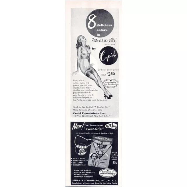 1949 Cupid Girdle & Panty-girdle Ad & Twist Grip Sanitary Belt Ad  #793 GH