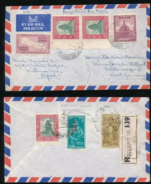 NEPAL REGISTERED AIRMAIL to WEST GERMANY 1964 MULTI FRANKING