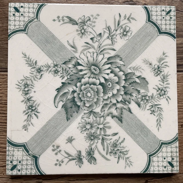set of 4  Six Inch Square Victorian Floral Tiles C1900 reclaimed 3