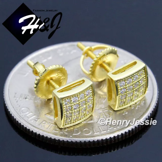 Men 925 Sterling Silver Icy Bling Cz Gold Plated 6Mm Square Stud Earring*Ge131