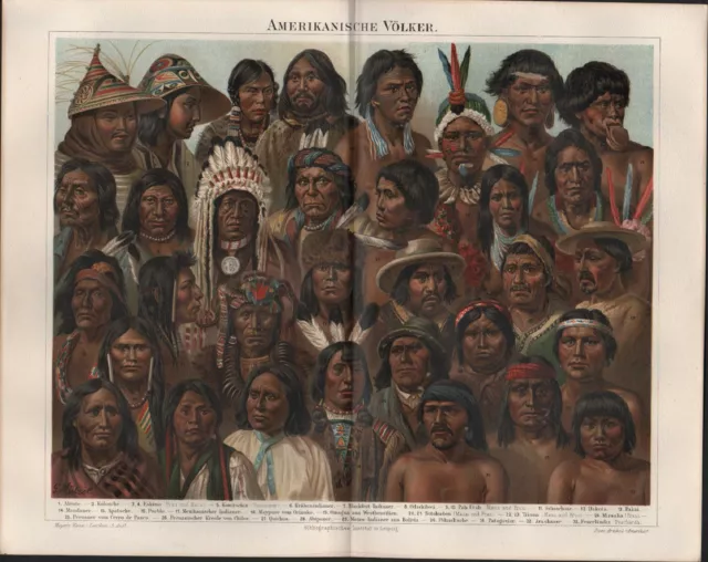 Chromo-Lithografie 1896: Amerikanische Völker. Menschen Amerika
