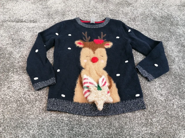 Maglione TU Ragazze Tema Natale Rodolfo Renna Blu Età 2-3 Anni