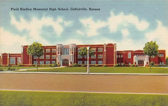Postcard KS: Field Kindley Memorial High School, Coffeyville, Linen, Unposted