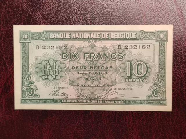 Belgium 10 Francs Banknote 1943  Very Fine++