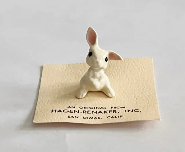 Vintage Hagen Renaker Miniature Bitty Bunny White Rabbit Figurine on Card