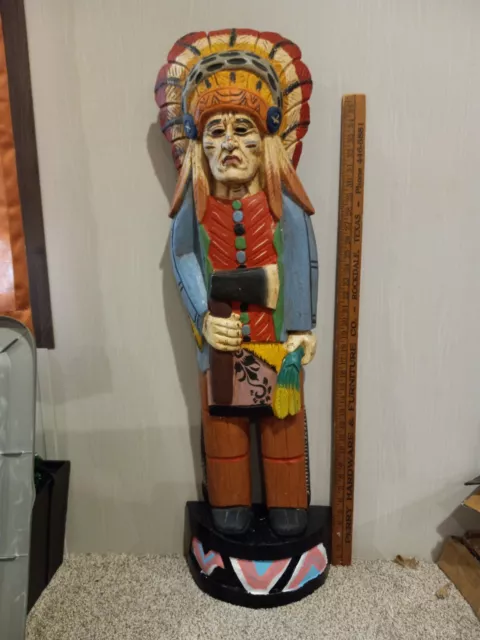 Hand Carved Wooden Cigar Store Indian 40" tall Statue Sculpture -