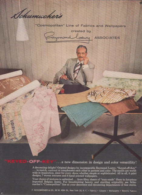 Raymond Loewy Associates Schumacher's Keyed-Off-Key wallpaper ad 1957 NY