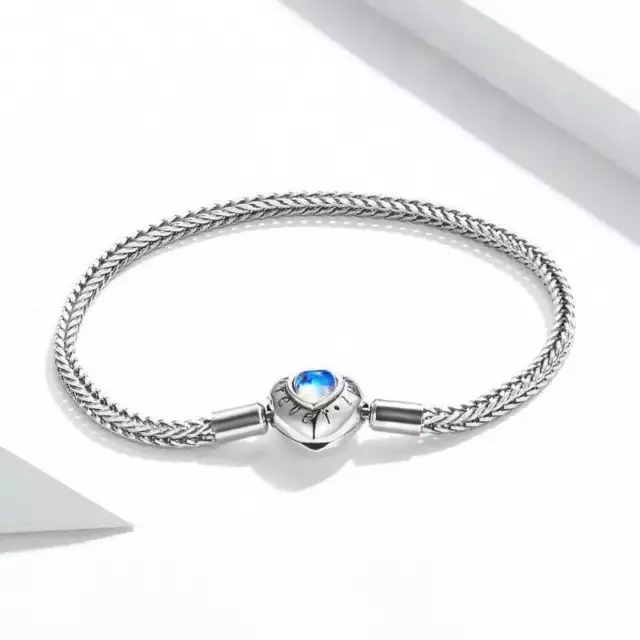 Heart Moonstone Inlaid Sterling Silver Bracelet