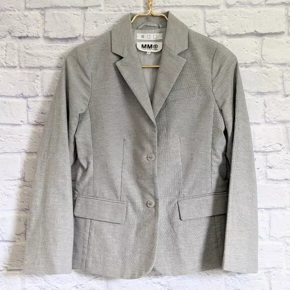 MM6 Maison Margiela Single Breasted Fitted Blazer 38 XS Heather Grey Knit Jacket