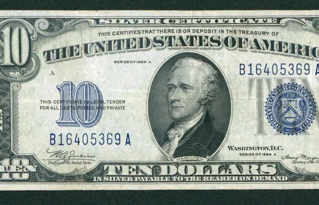 $10 1934 A Silver Certificate ** DAILY CURRENCY AUCTIONS ** COMBINED SHIPPING