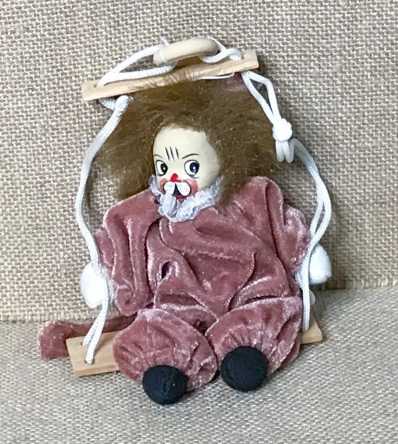 Kitsch Fuzzy Mane Lion Clown Doll On Swing Hanging Decor Velvet Outfit Weird