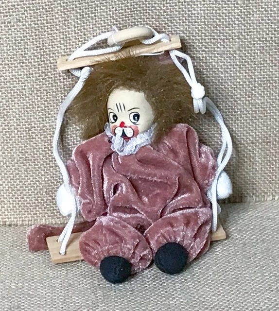 Kitsch Fuzzy Mane Lion Clown Doll On Swing Hanging Decor Velvet Outfit Weird