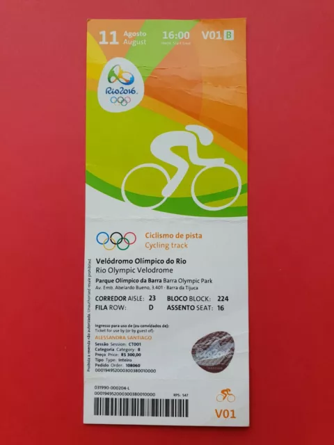 Used Ticket Olympic Games 2016 Rio Olympia Cycling Track V01 Gold Great Britain