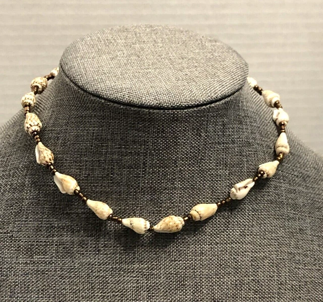 Shell Beaded Statement Necklace Hawaiian Seashells Balinese Polynesian Boho