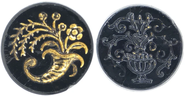 Victorian Intaglio Note C1890S VICTORIAN GLASS Gold Luster Intaglio Cornucopia Floral Scroll ...