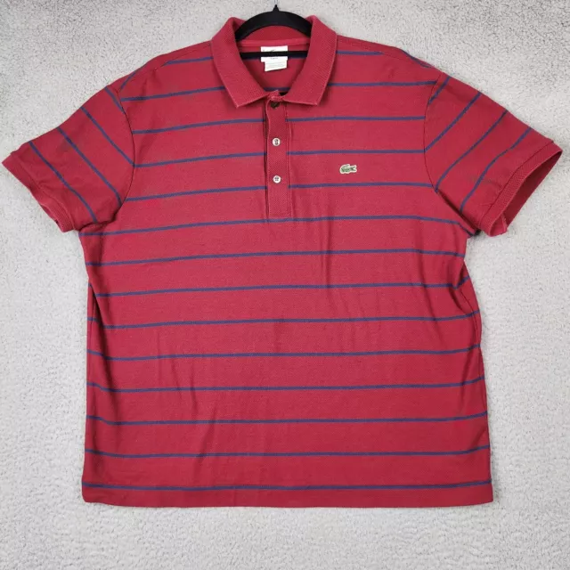LACOSTE POLO MENS Size 8 XL Red Striped Slim-Fit Short Sleeve Collared ...