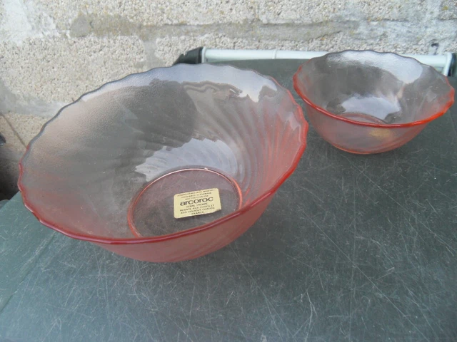 Saladier Ancien En Verre Rayé - Vintage - Occasion Avec Marques D'usure