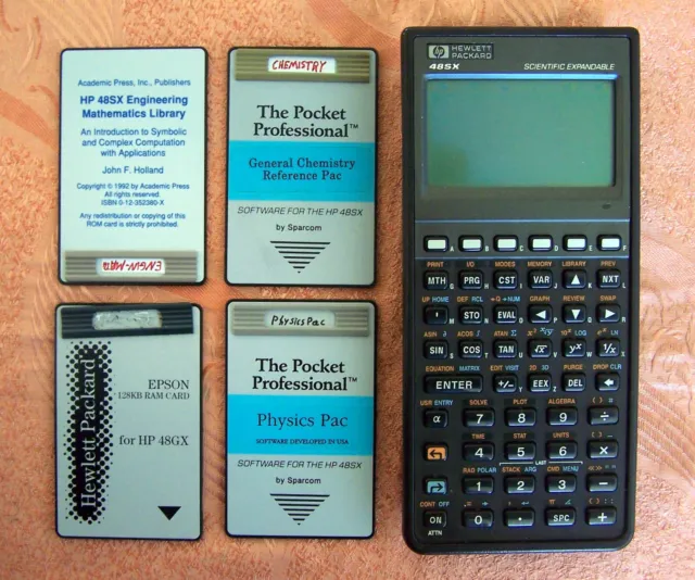 HP 48SX Expandable w/cards Calculator Engineering Math 128K Ram Chemistry Physic