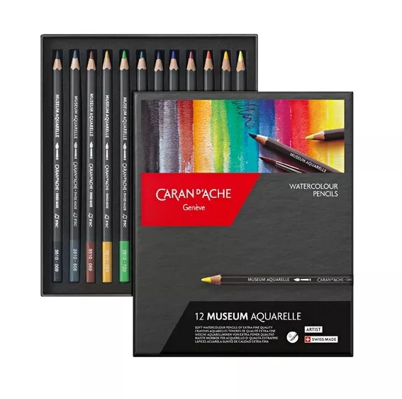 Caran d'Ache Museum Aquarelle Set - Pack of 12 Assorted Coloured Pencils