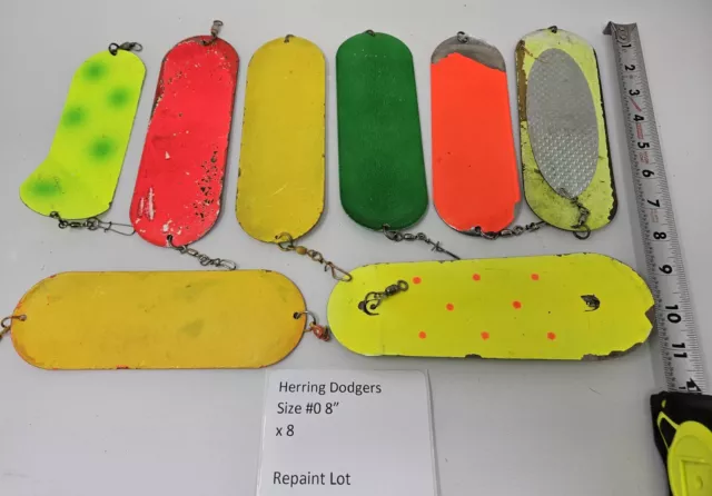 Vintage Herring Dodger #0 8" Flasher Green Yellow Orange Repaint Lot x8