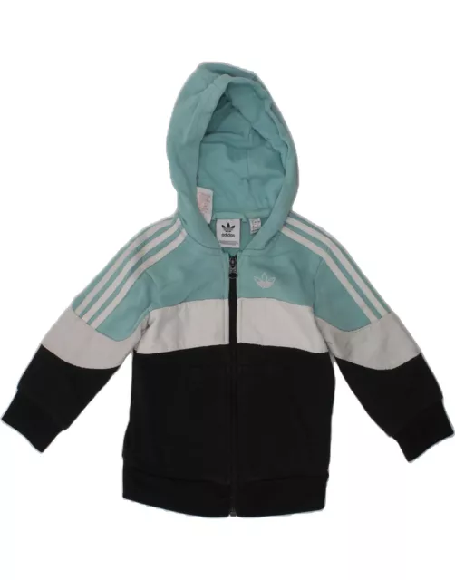 ADIDAS Baby Boys Zip Hoodie Sweater 18-24 Months Blue Colourblock Cotton AF28