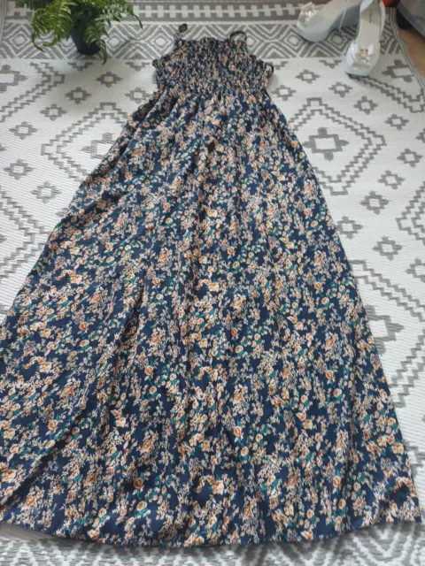 Pretty Boho Floral Shirred Front  Midi  Maxi 👗Long  Dress L 12 14