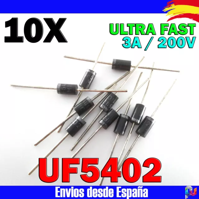 10x UF5402 Diodo Rectificador Ultra Rapido 3A 200V DO-27