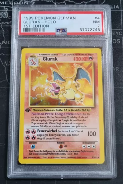 Pokemon Card Deutsch 1999 Base Set Charizard 4/102 1st Edition Glurak PSA 7