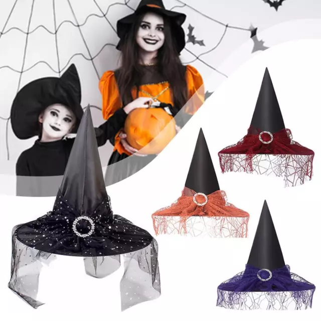 WOMEN HALLOWEEN WITCH Hat Lace Cosplay Costume Accessory Party Props ...