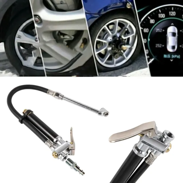 OEM Dual Head Car Tire Inflator Air Chuck Pressure Gauge 12" Hose & 1/4" Adapter